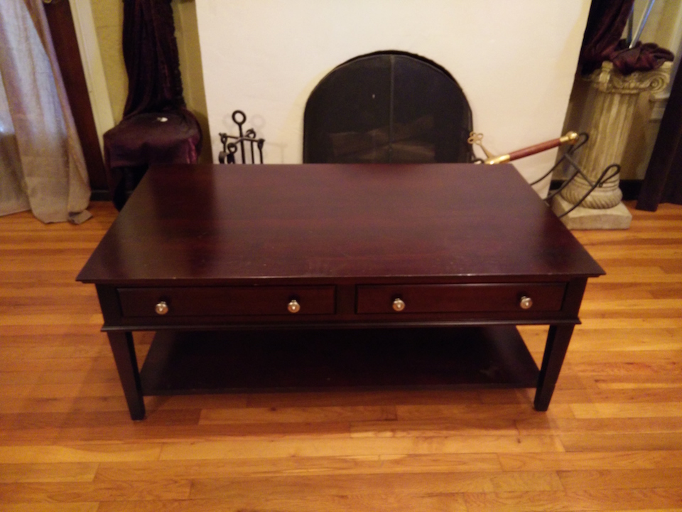 for-sale-mohagony-coffee-table-shelf-drawers